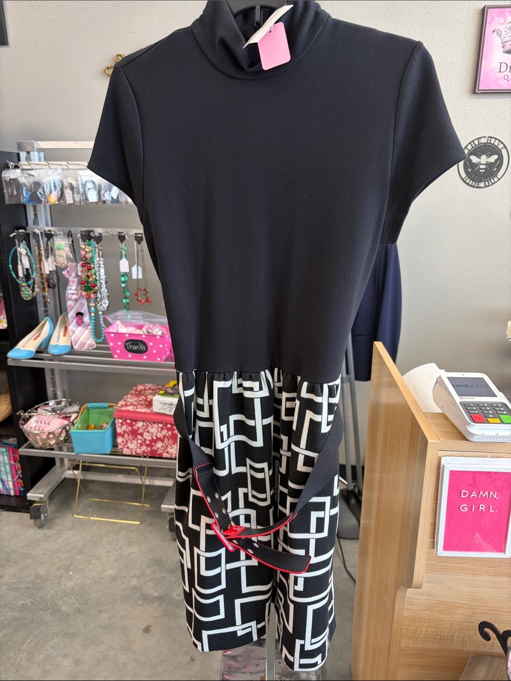 Grace Elements Black and White Geometric Knit Dress